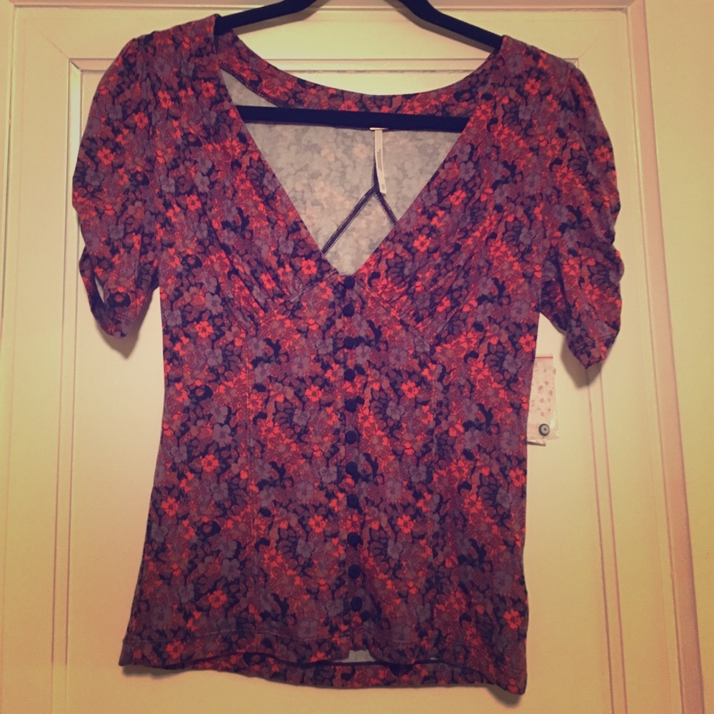 Free People Hollywood Ruched sleeve floral top